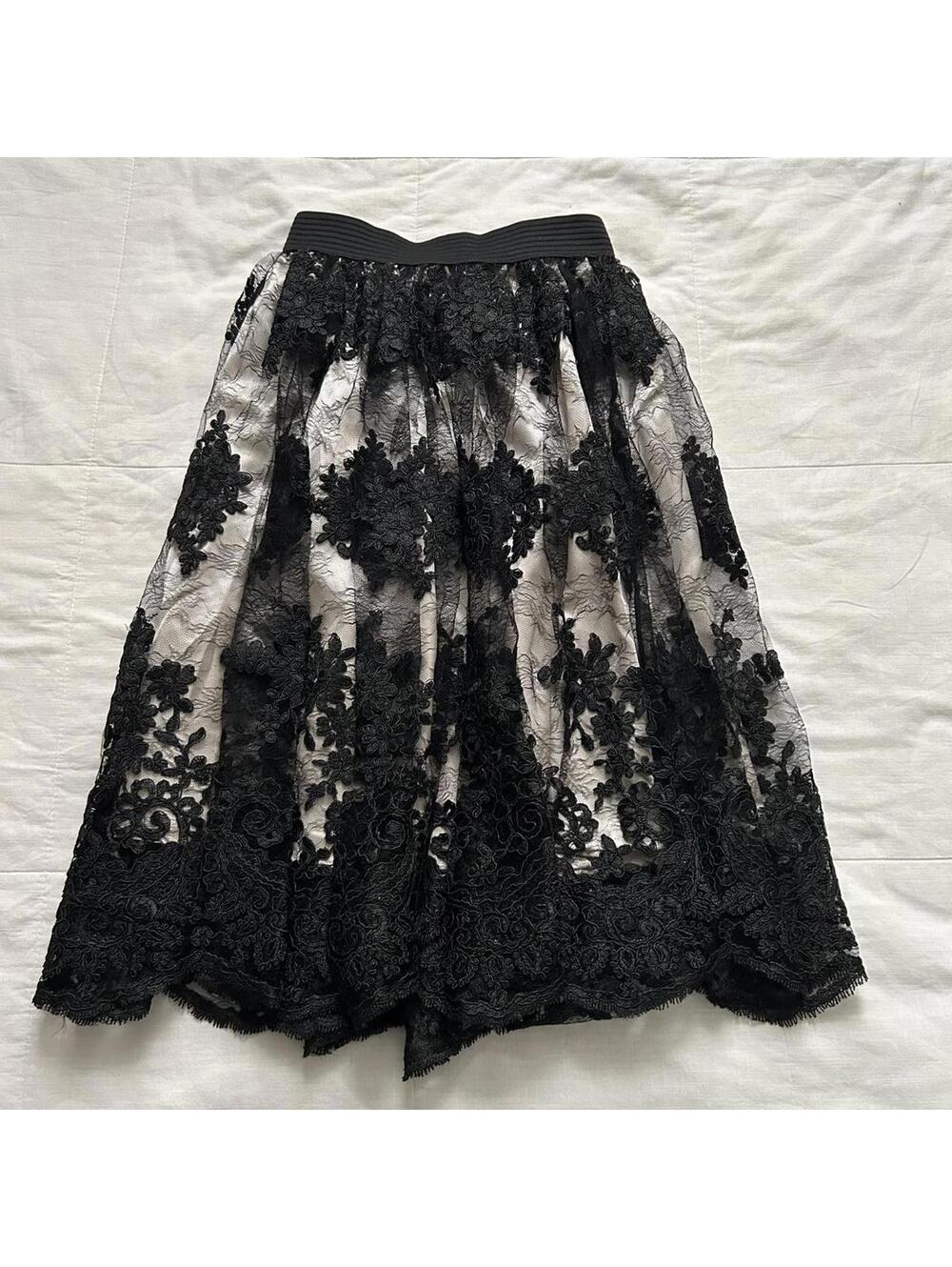 Axes Femme Black Tulle Corded Lace Overlay Midi Skirt Gothic M Japan